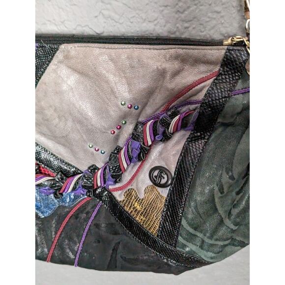 Vintage Carlo Fiori Italy Snakeskin Patchwork Leather Shoulder Bag Crossbody 80s - Picture 5 of 12